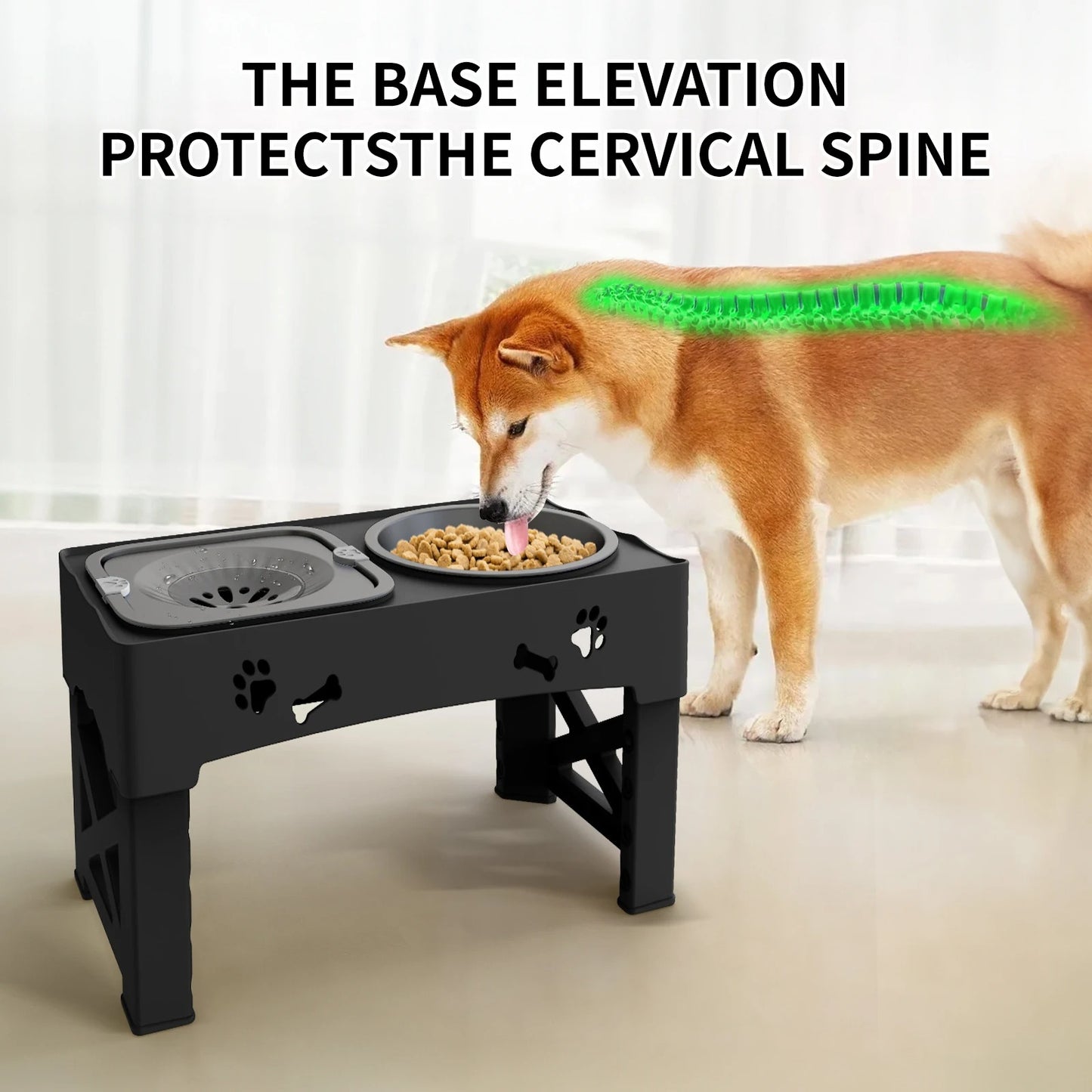PetComfort 3-in-1 Feeder – Adjustable Dual Slow-Feed Bowls with Foldable Stand and Height Options