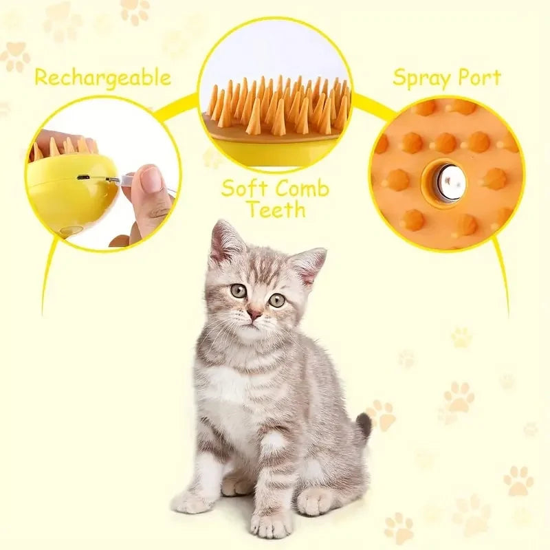 🔥✨ 3-in-1 Steamy Pet Grooming Brush – Electric Spray, Detangler & Massager for Dogs & Cats | Removes Loose Hair & Knots - PawtasticWorldCenter