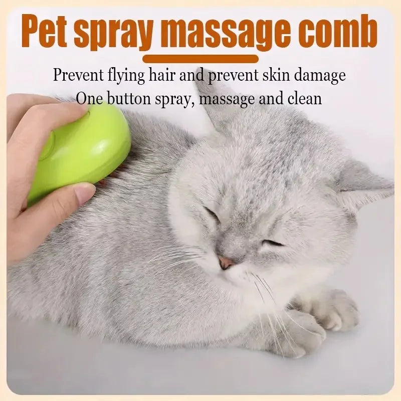 🔥✨ 3-in-1 Steamy Pet Grooming Brush – Electric Spray, Detangler & Massager for Dogs & Cats | Removes Loose Hair & Knots - PawtasticWorldCenter