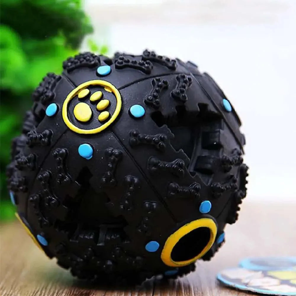 🐶🖤 Interactive Black Molar Chew Toy Ball – Treat Dispensing & Squeaky Fun for All Dog Sizes! 🎾🦴 - PawtasticWorldCenter