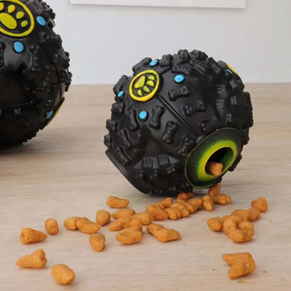 🐶🖤 Interactive Black Molar Chew Toy Ball – Treat Dispensing & Squeaky Fun for All Dog Sizes! 🎾🦴 - PawtasticWorldCenter