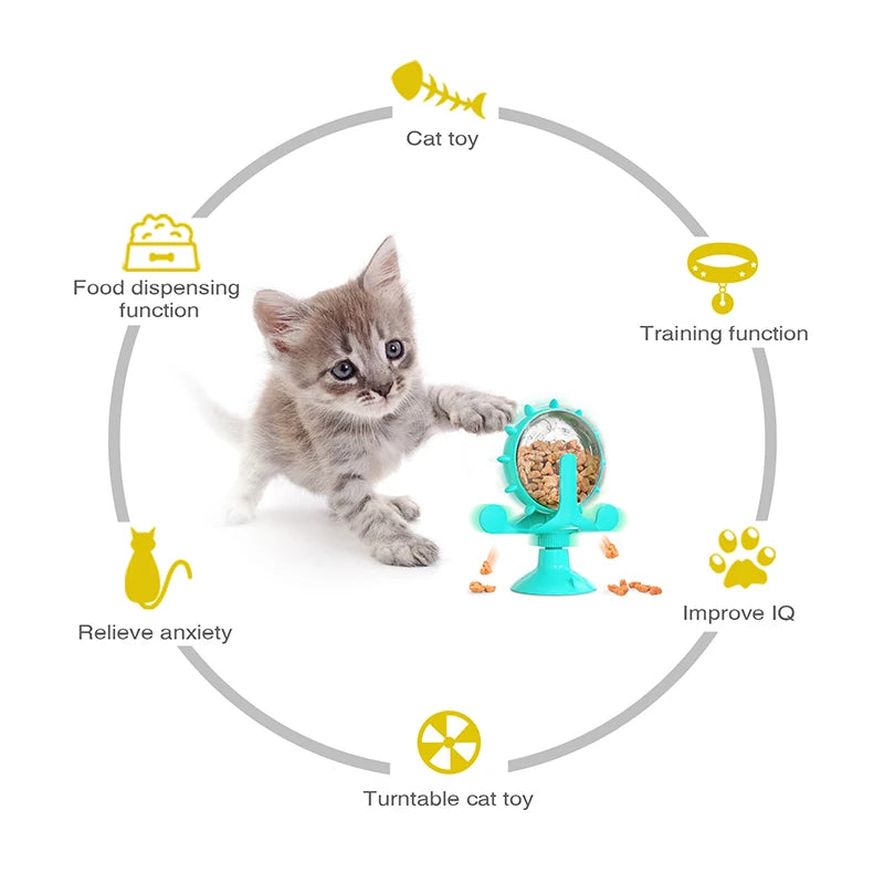 🧠 Interactive Rotating Treat Dispenser Toy for Cats & Small Dogs – IQ Training Slow Feeder Wheel - PawtasticWorldCenter
