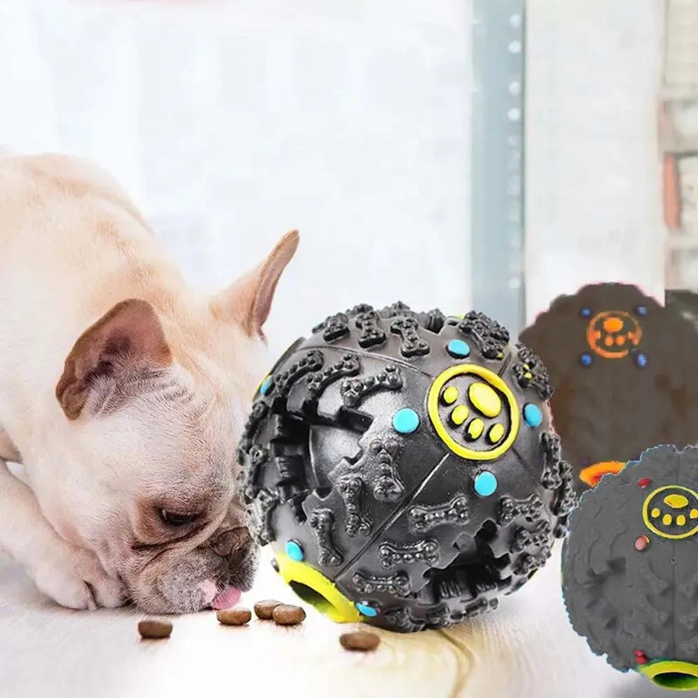 🐶🖤 Interactive Black Molar Chew Toy Ball – Treat Dispensing & Squeaky Fun for All Dog Sizes! 🎾🦴 - PawtasticWorldCenter