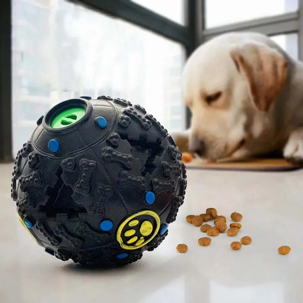 🐶🖤 Interactive Black Molar Chew Toy Ball – Treat Dispensing & Squeaky Fun for All Dog Sizes! 🎾🦴 - PawtasticWorldCenter