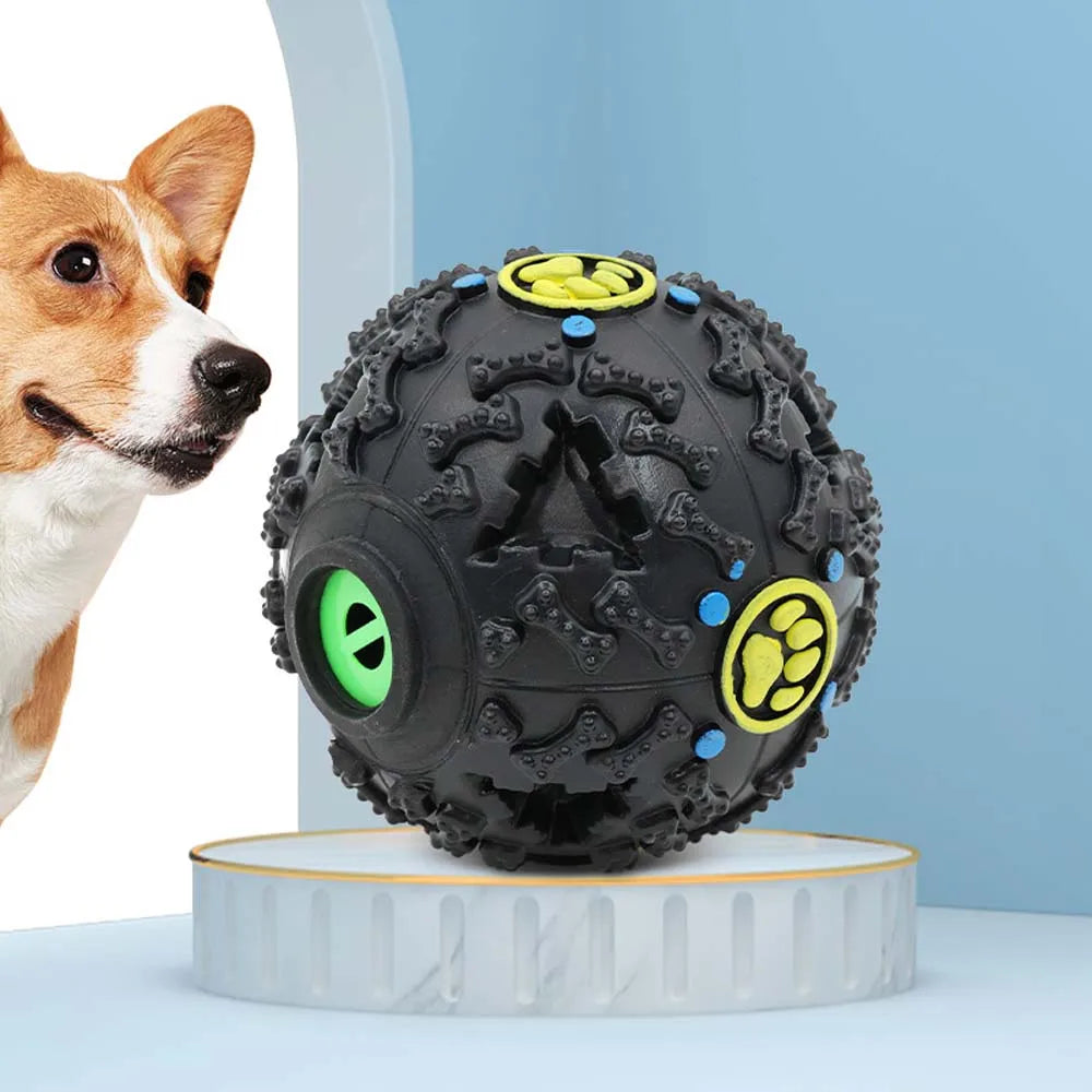 🐶🖤 Interactive Black Molar Chew Toy Ball – Treat Dispensing & Squeaky Fun for All Dog Sizes! 🎾🦴 - PawtasticWorldCenter