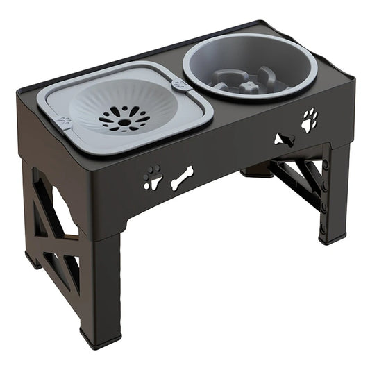 PetComfort 3-in-1 Feeder – Adjustable Dual Slow-Feed Bowls with Foldable Stand and Height Options