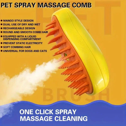 🔥✨ 3-in-1 Steamy Pet Grooming Brush – Electric Spray, Detangler & Massager for Dogs & Cats | Removes Loose Hair & Knots - PawtasticWorldCenter