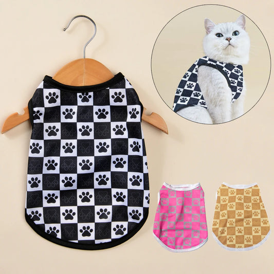 🐾 Summer Mesh Cat & Dog Vest – Breathable Paw Print T-Shirt for Small Pets, Sphynx, Kittens & Puppies 🐶🐱 - PawtasticWorldCenter