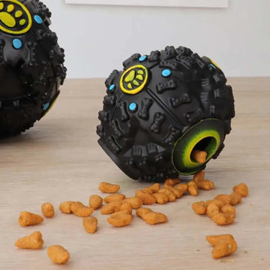 🐶🖤 Interactive Black Molar Chew Toy Ball – Treat Dispensing & Squeaky Fun for All Dog Sizes! 🎾🦴 - PawtasticWorldCenter